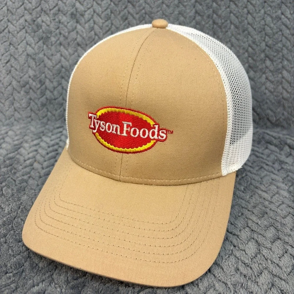 Tyson Foods Cap America Trucker Hat Khaki Tan White Mesh Snapback Logo Cap 2106